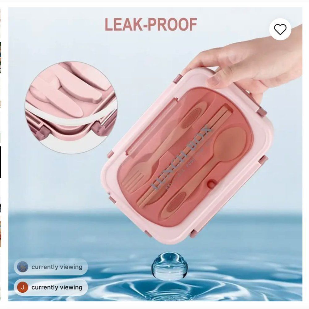 NEW Portion Control Leakproof Lunch Bento Box Microwave Safe Tableware PINK ONLY - Picture 8 of 15